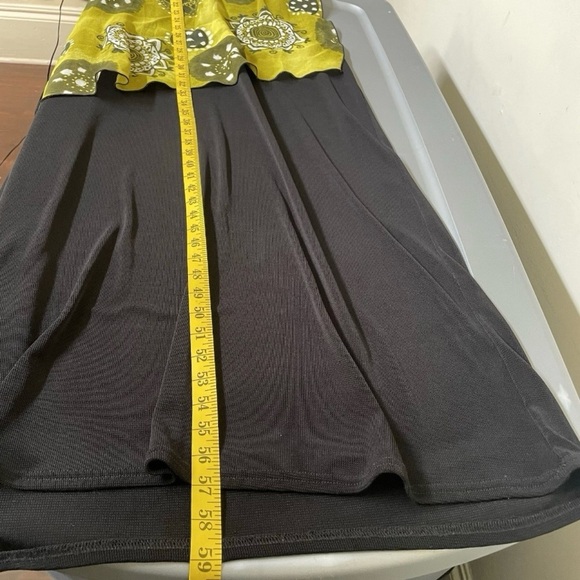 Artsy Boho Abstract Print Dress Black Layered Asymmetrical Midi Vintage XL - Picture 11 of 13